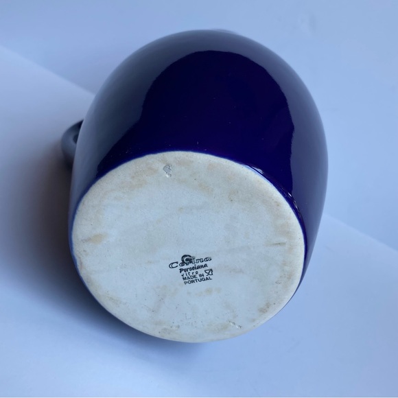 Pottery Pitcher Vintage Cerind Porcelana Vitro Portugal Cobalt Blue 7.25” Vase - Picture 15 of 16